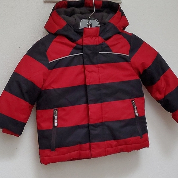 Cherokee Boys Warm Winter Jacket with Black and Red Horizontal Stripes Size 2T - Picture 11 of 14